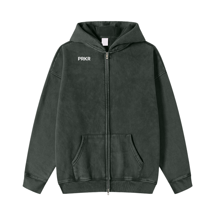 PRKR BLACK ACID WASH ZIP JACKET
